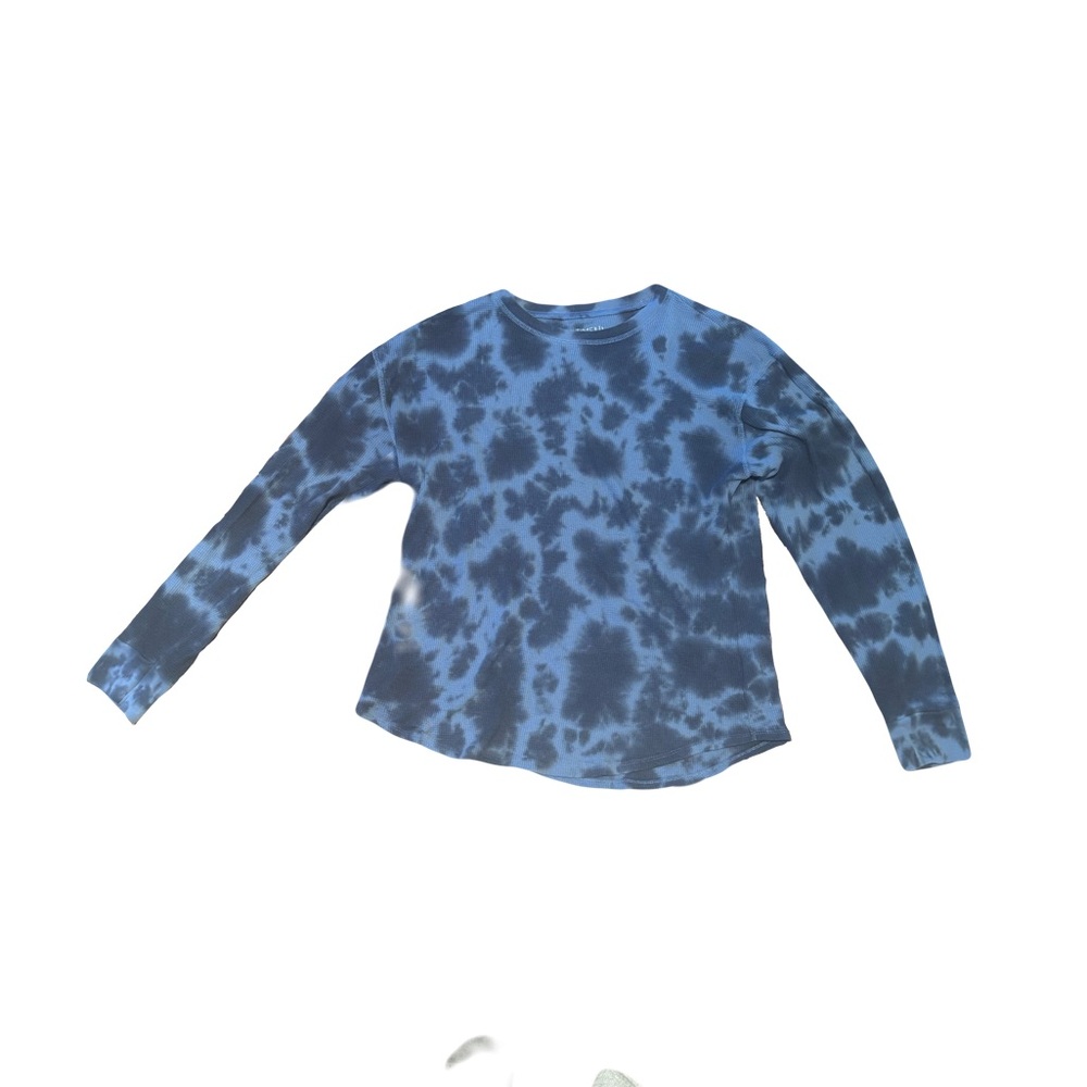 Time and Tru Blue and Black Tie-Dye Long Sleeve Waffle-Textured Tee